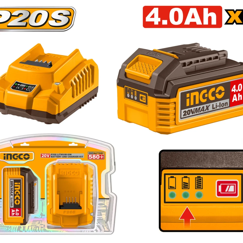 Set Incarcator + Acumulator 20V/1*4,0Ah INDUSTRIAL INGCO FBCPK1012