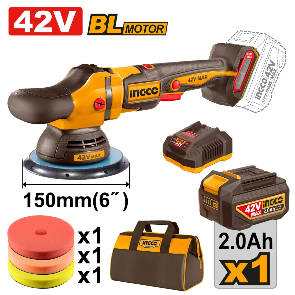 Mașină de lustruit 150mm cu acumulator 42V/1*2,0Ah INDUSTRIAL INGCO APLI42151