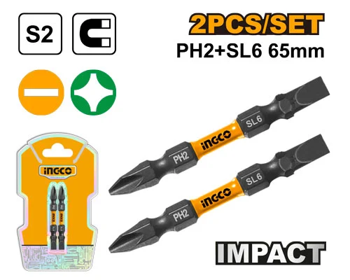 Set de biți PH2+SL6 2buc 65mm INDUSTRIAL INGCO SDBIM72HL665