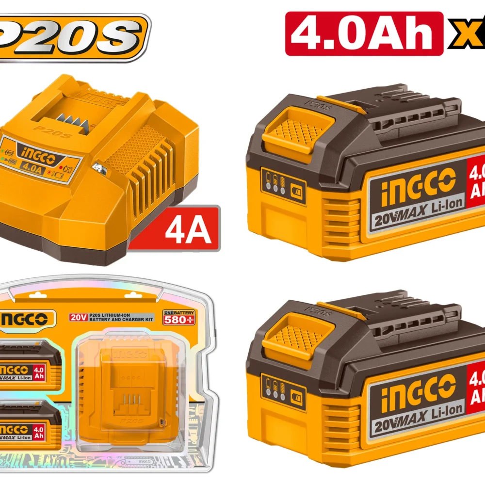Set încărcator + Acumulator 20V/2*4Ah INGCO FBCPK2013