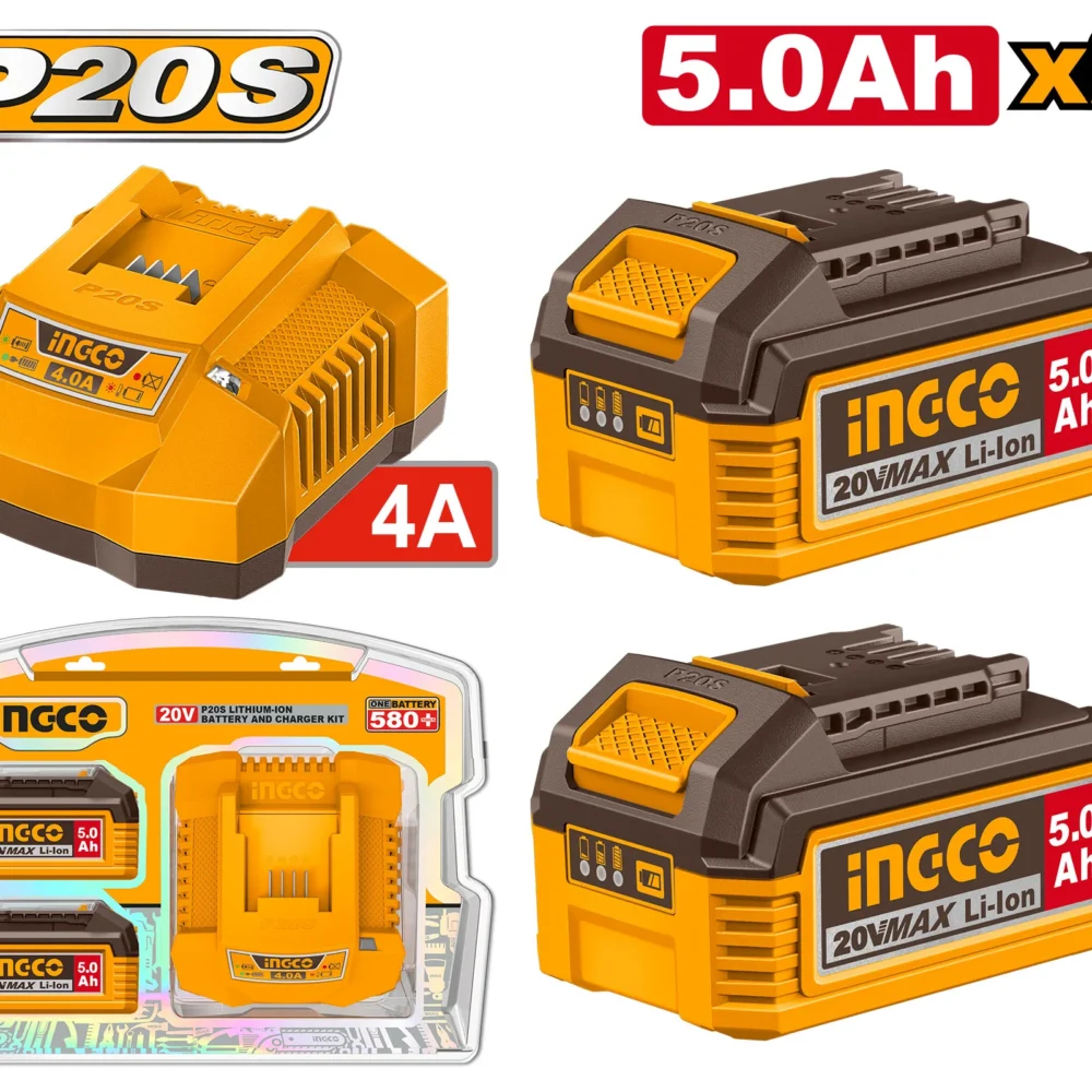 Set Incarcator + Acumulator 20V/2*5Ah INDUSTRIAL INGCO FBCPK2513