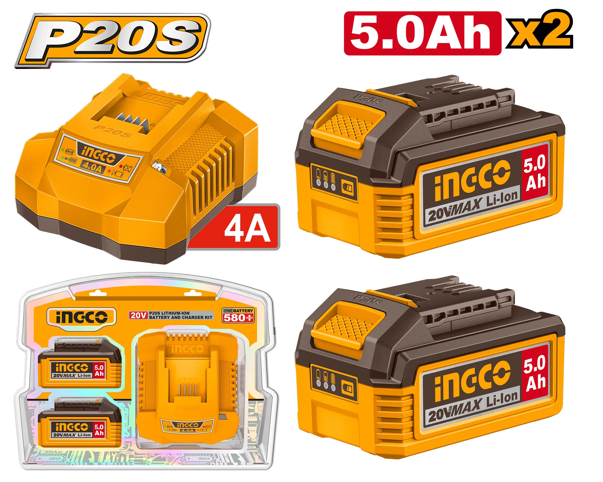 Set Incarcator + Acumulator 20V/2*5Ah INDUSTRIAL INGCO FBCPK2513 Set Incarcator + Acumulator 20V/2*5Ah INDUSTRIAL INGCO FBCPK2513