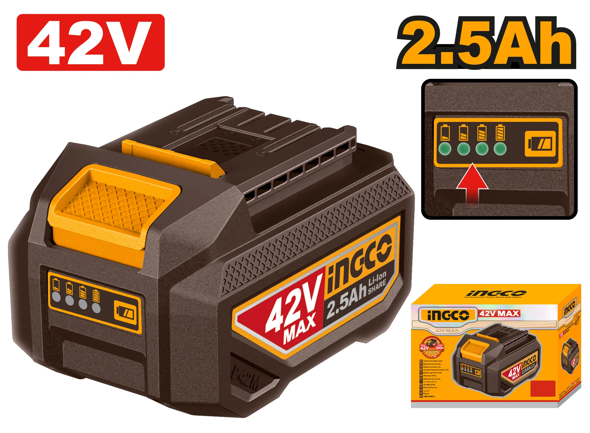 Acumulator Li-Ion 42V/2.5Ah INGCO FBLI42251 Acumulator Li-Ion 42V/2.5Ah INGCO FBLI42251