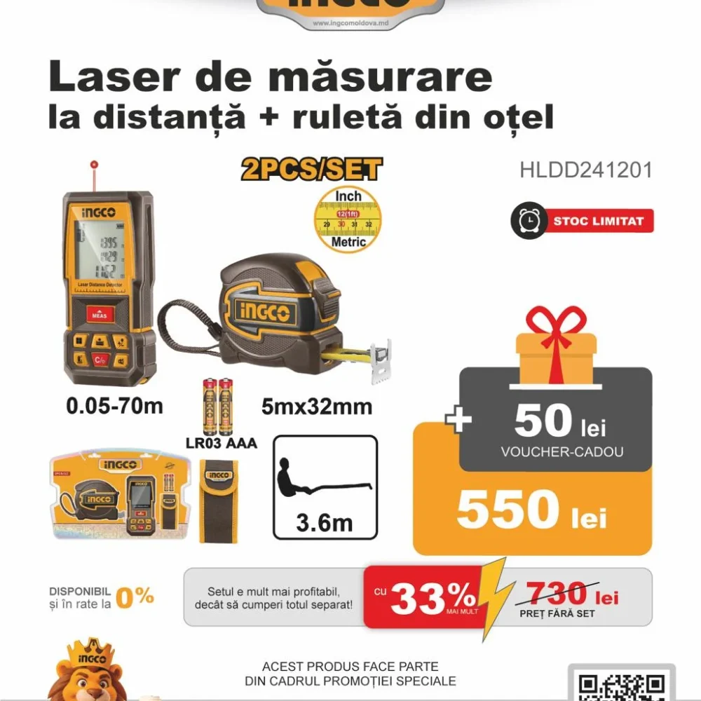 Set instrumente de măsurare 2buc INGCO HLDD241201