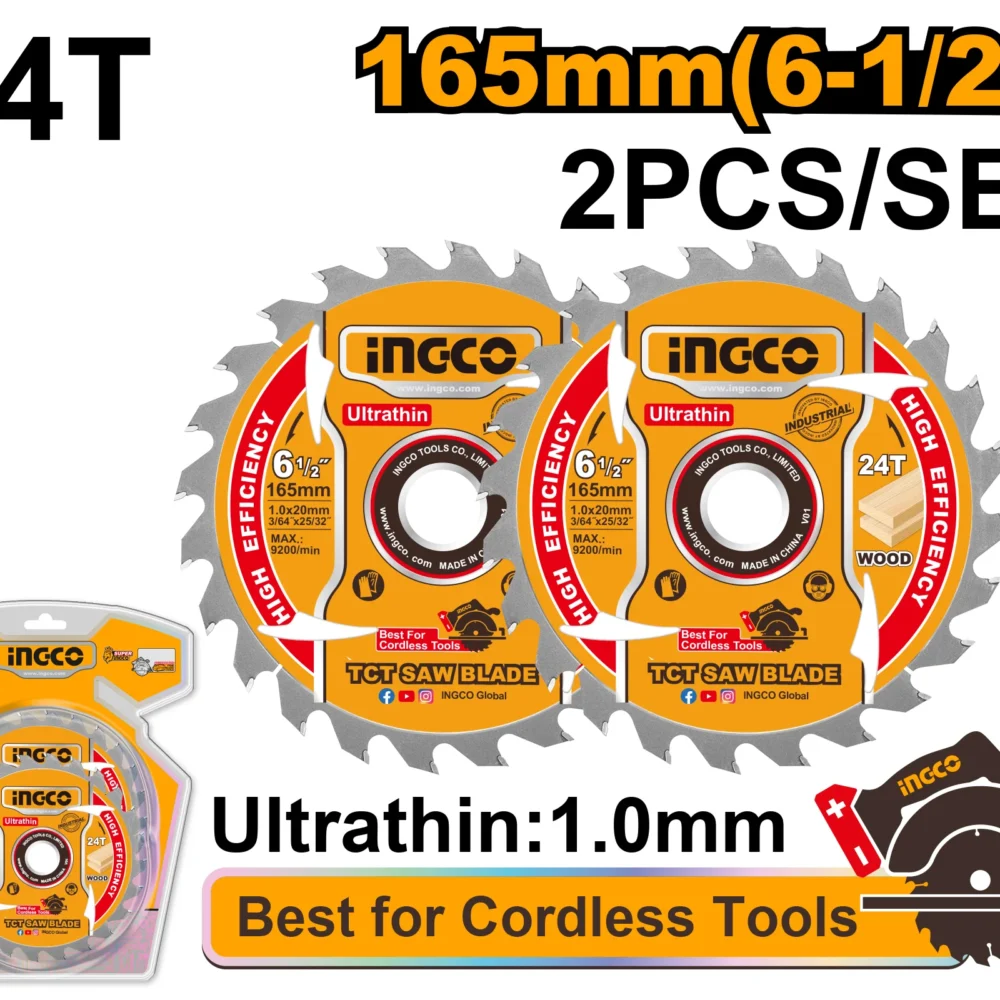Set disc pentru lemn 165mm 24T 2buc. INGCO TSB1653
