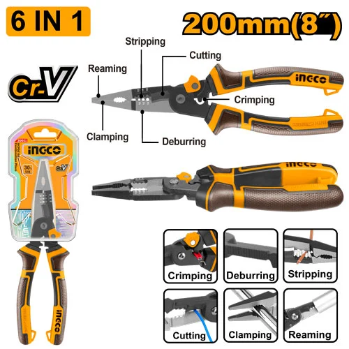 Clește multifuncțional 6-în-1 cu vârf lung INGCO HMFLNP28200