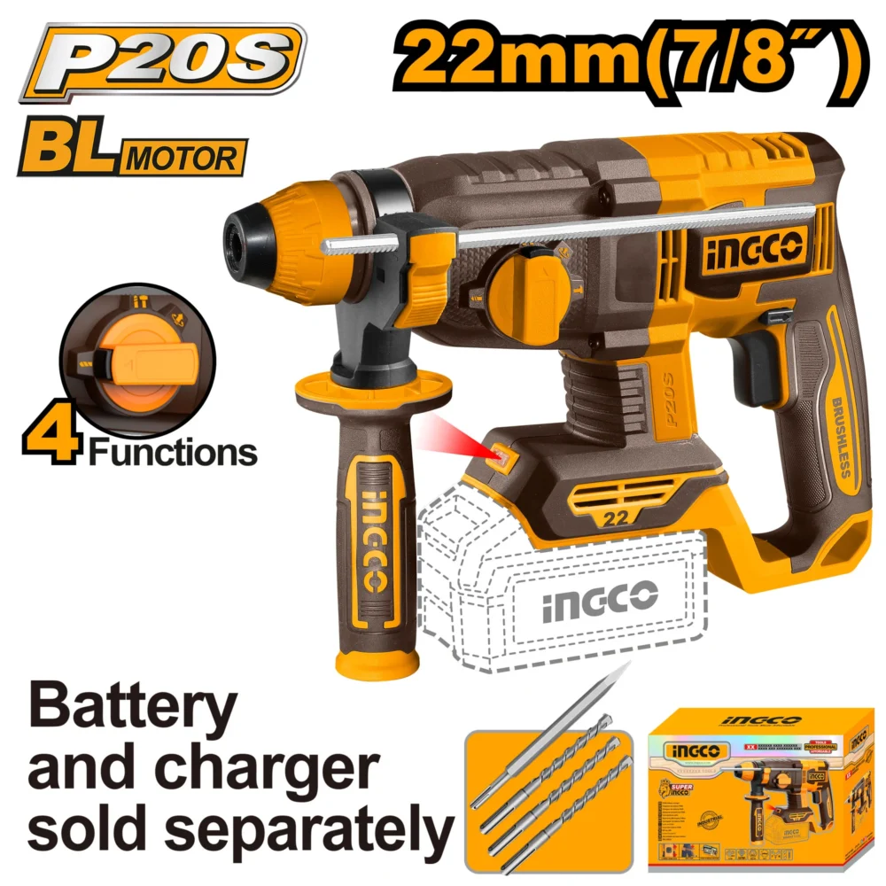 Ciocan rotopercutor compatibil cu acumulator 22mm INDUSTRIAL INGCO CRHLI21228