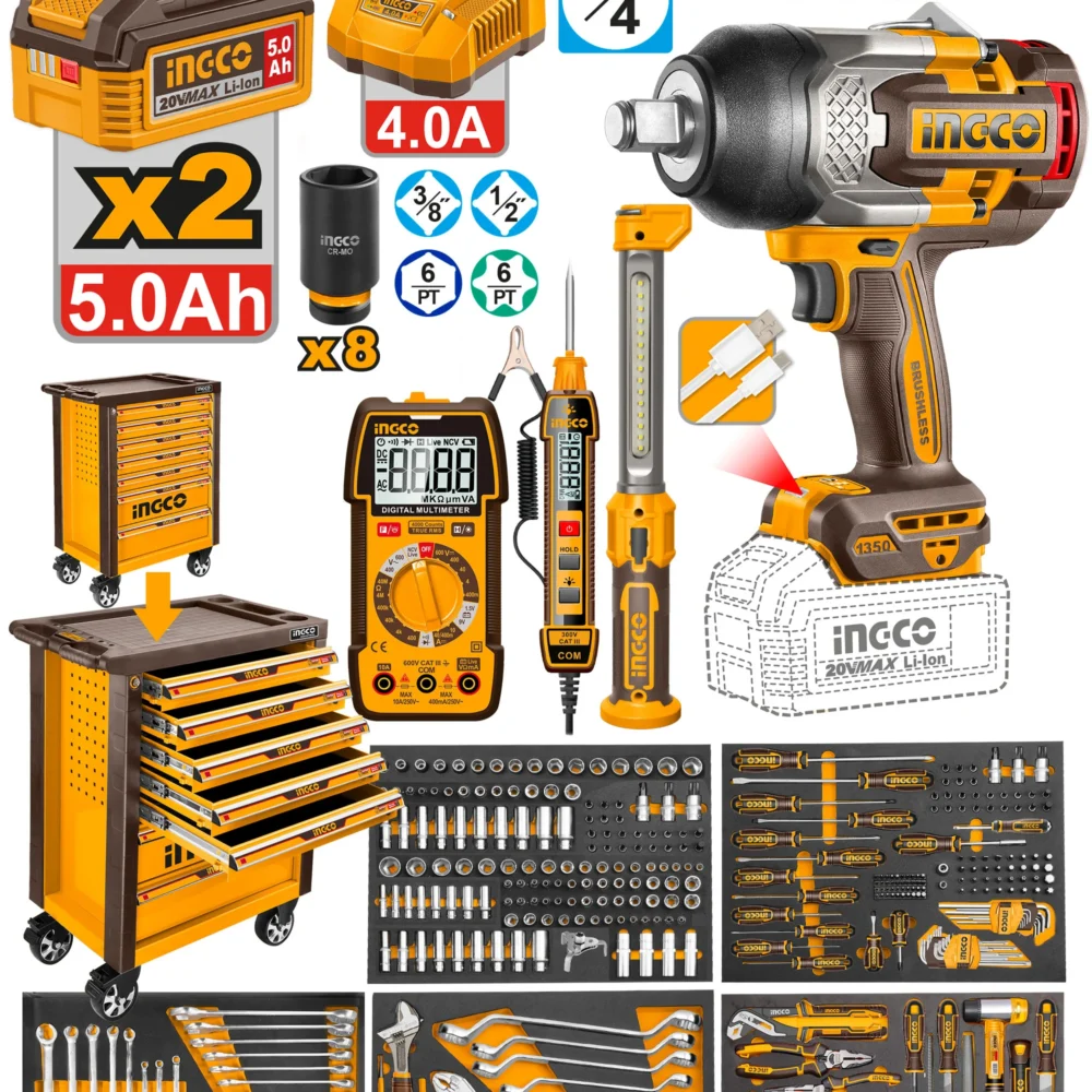 Set de scule INGCO 288 piese cu cheie de impact fără perii 20V  HTCS282882