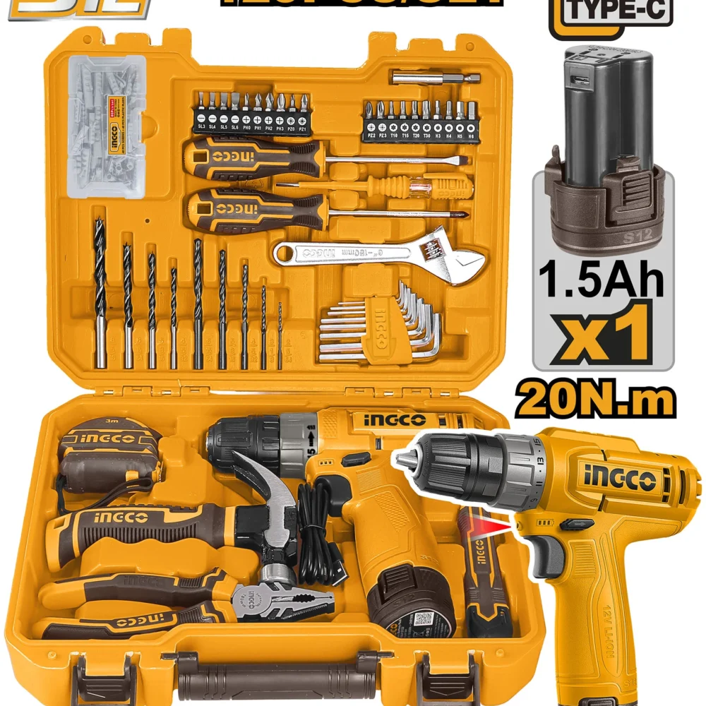 Set 129 buc instrumente cu CDLI12456 cu acumulator 12V/1*1.5Ah INGCO HKTHP11291