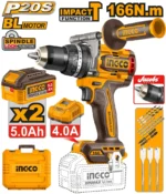 Mașină de înșurubat și găurit cu impact cu acumulator 20V/2*5.0Ah 166N.m INGCO CIDLI201668