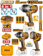 Set din 4 scule cu acumulator 20V/2*5.0Ah INDUSTRIAL INGCO COSLI250782