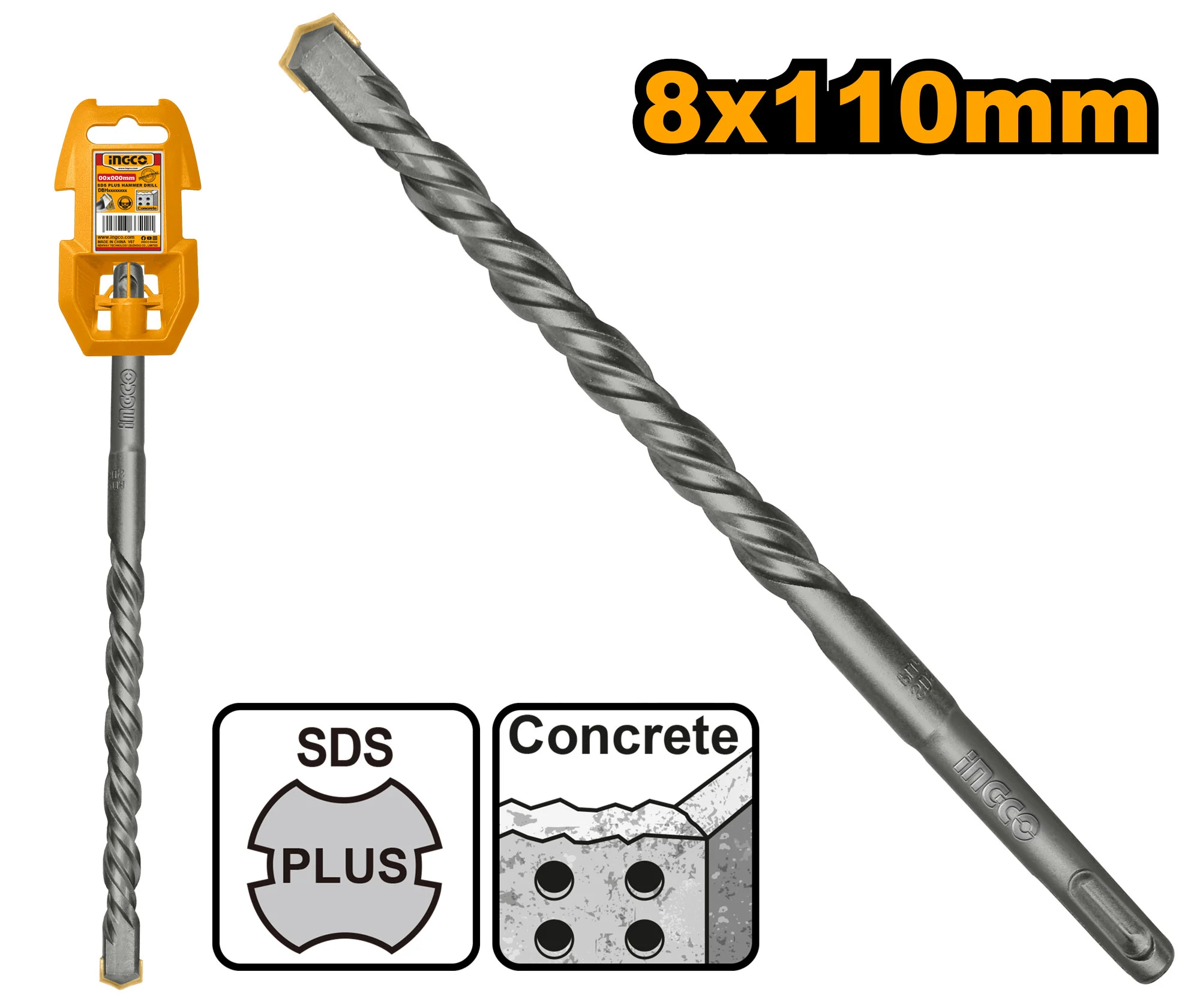 Burghiu pentru beton 8x110mm SDS-Plus INGCO DBH1210801 Burghiu pentru beton 8x110mm SDS-Plus INGCO DBH1210801