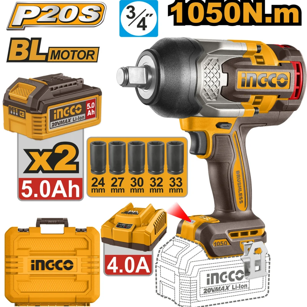Masina de insurubat cu acumulator 20V/2*5.0Ah 1050Nm INDUSTRIAL INGCO CIWLI20105