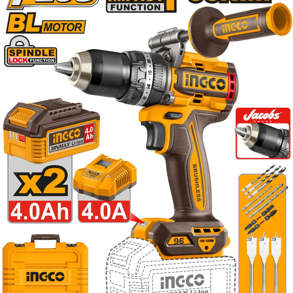 Masina de gaurit-insurubat cu acumulator  20V/2*4.0Ah INGCO CIDLI209686