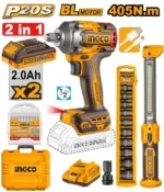 Set masina de insurubat cu impact pe acumulator 405Nm + lampa led 2x2.0Ah INGCO COSLI23056
