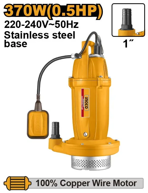 Pompă submersibilă din inox pentru apă curată, 370W, 100L/min INGCO SPC37068