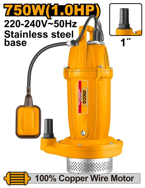 Pompă submersibilă din inox pentru apă curată, 750W, 100L/min INGCO SPC75068