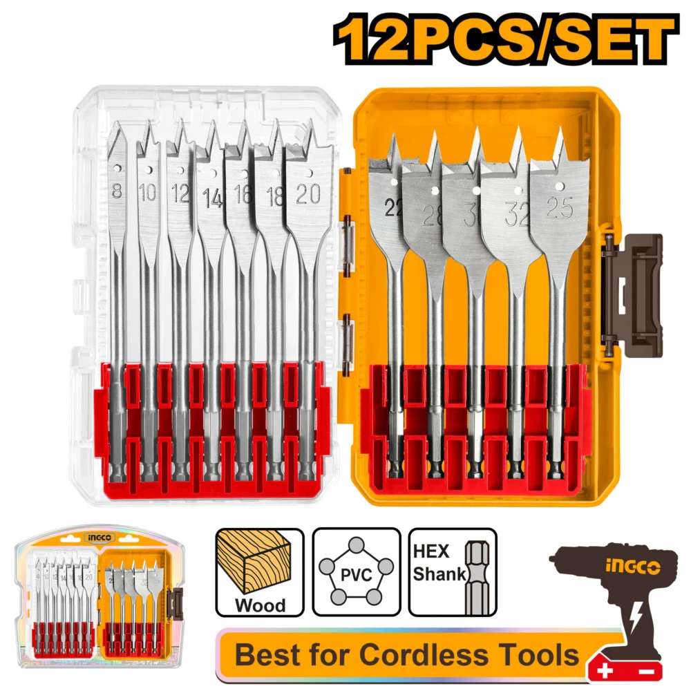 Set burghiu lemn 12buc. INGCO AKDL1206