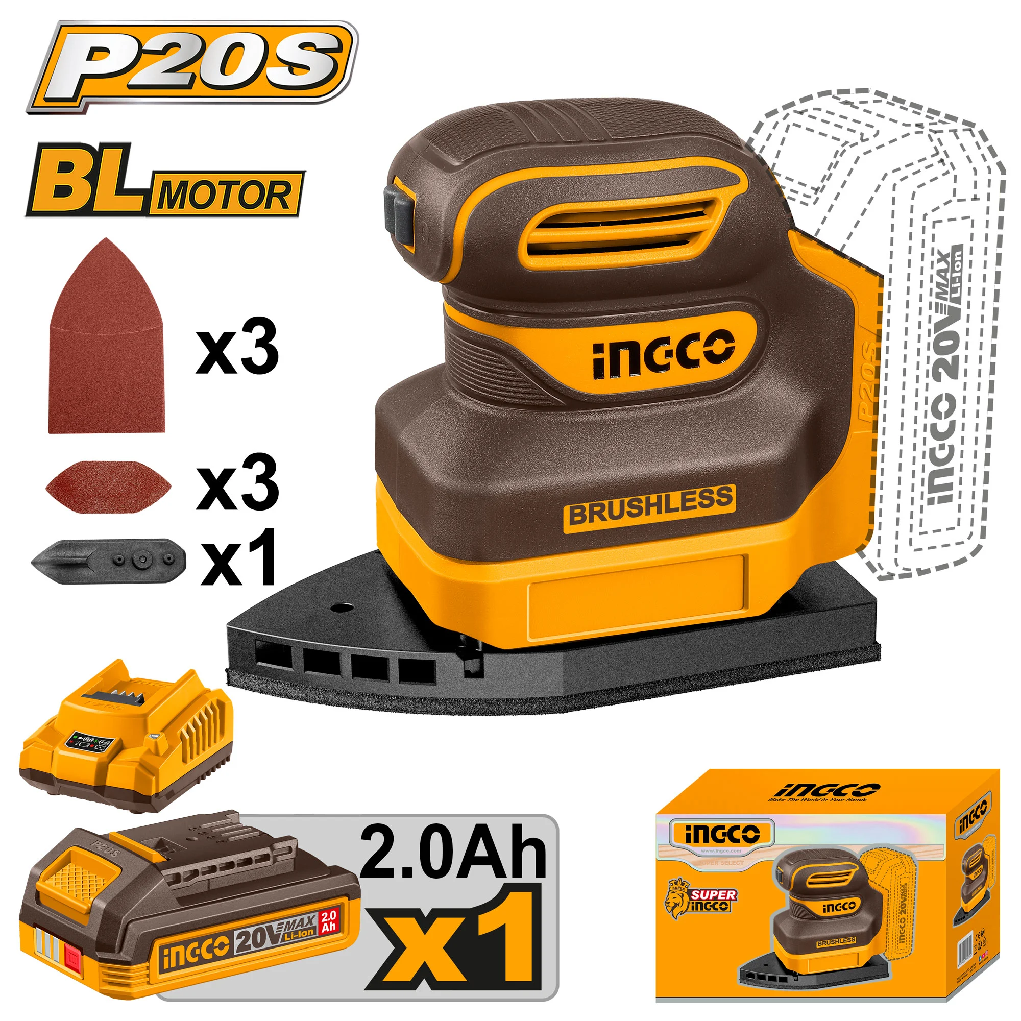 Masina de slefuit cu acumulator 20V/2*2.0Ah INGCO CPSLI20241 Masina de slefuit cu acumulator 20V/2*2.0Ah INGCO CPSLI20241