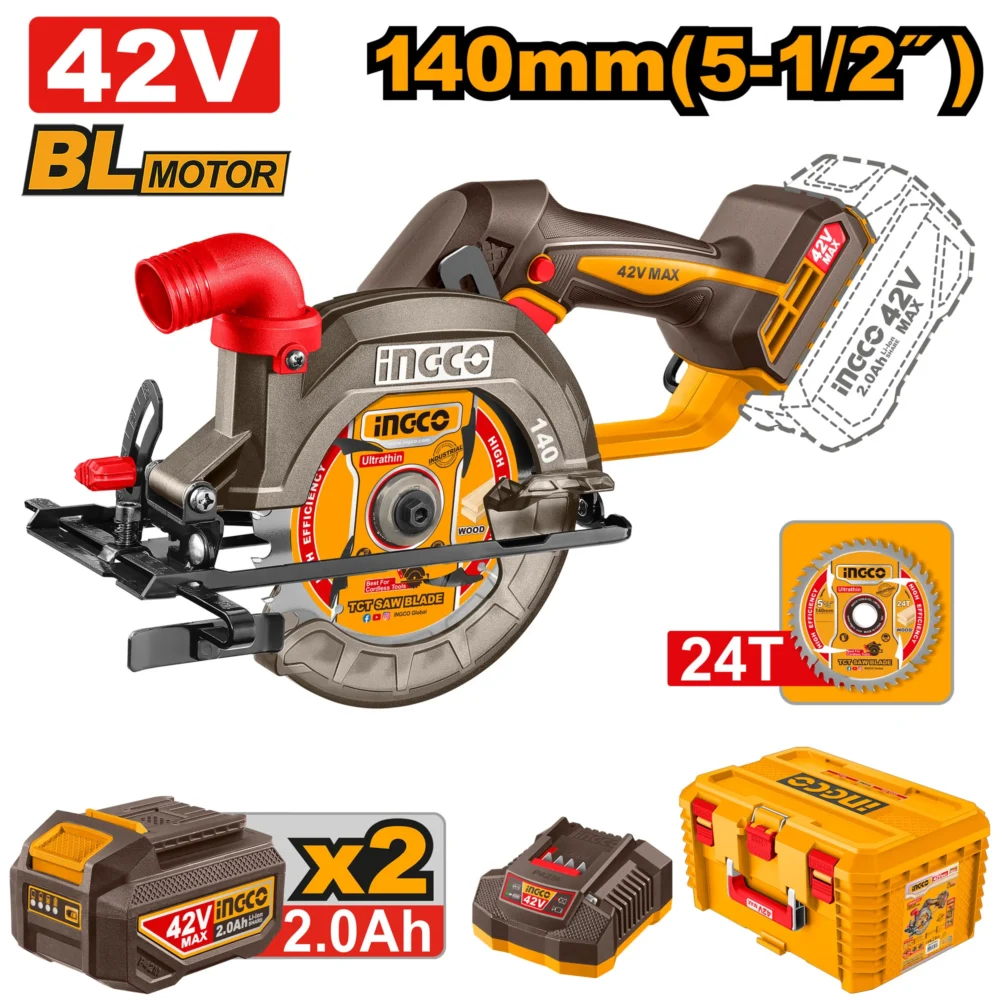 Fierăstrău circular cu acumulator 42V/2*2.0Ah 140 mm CSLI4214012 INGCO