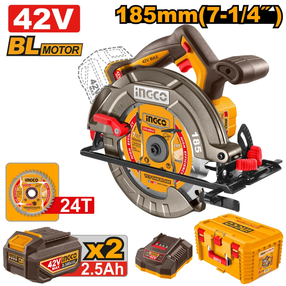 Fierăstrău circular cu acumulator 42V/2*2.5Ah 185 mm CSLI4218512 INGCO