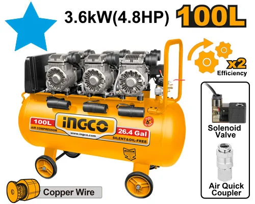 Compresor silențios fără ulei100L  1200W  INGCO ACS3361001