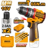 Masina de insurubat cu impact pe acumulator 16V/2*2.0Ah 66N.m INGCO CIDLI166062