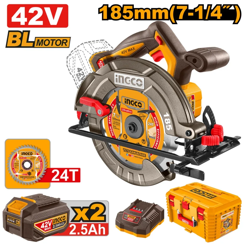Fierăstrău circular cu acumulator 42V/2*2.5Ah 185 mm CSLI4218512 INGCO