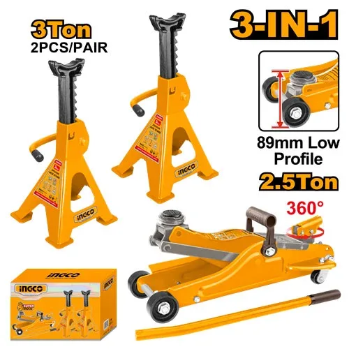 Set cric hidraulic 2.5T și suporți auto 3T INGCO HJCS2503