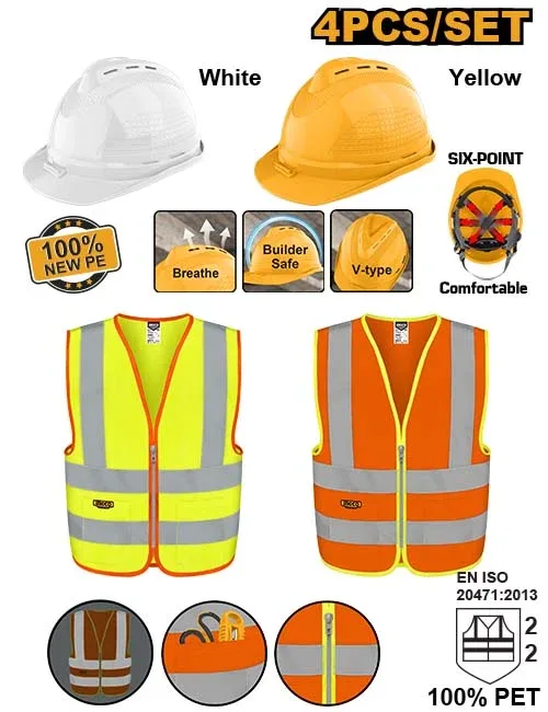 HSH9004 Set 4 piese: căști de protecție și veste reflectorizante INGCO HSH9004 - imagine 1