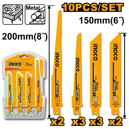Set lame  p/u  ferestrau alternativ 10buc 150mm INGCO RSB1001