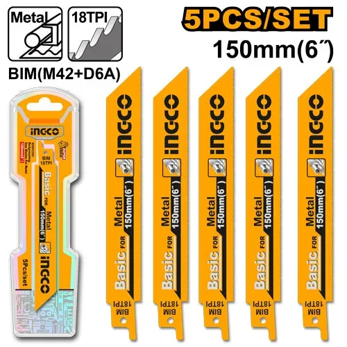 Set lame  p/u  ferestrau alternativ 5buc 150mm INGCO RSB922EF