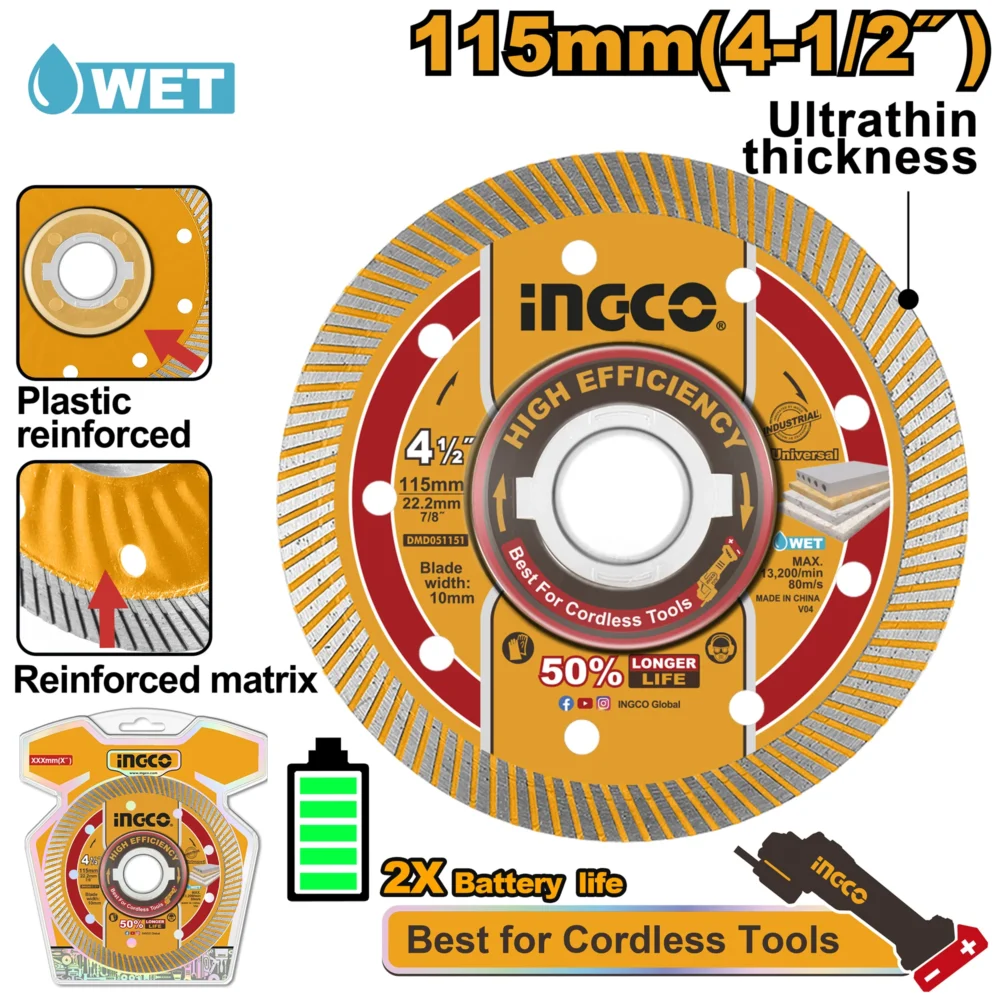 Disc diamant ultrafin cu flanșă 115 mm INGCO DMD051151