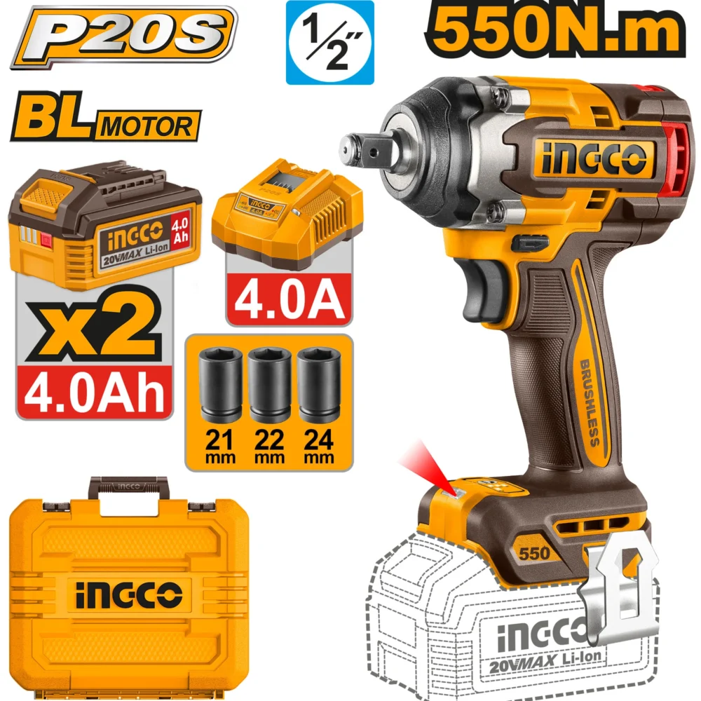Mașină de înșurubat cu impact cu acumulator 20V/2*4.0Ah 550N.m INGCO CIWLI2055