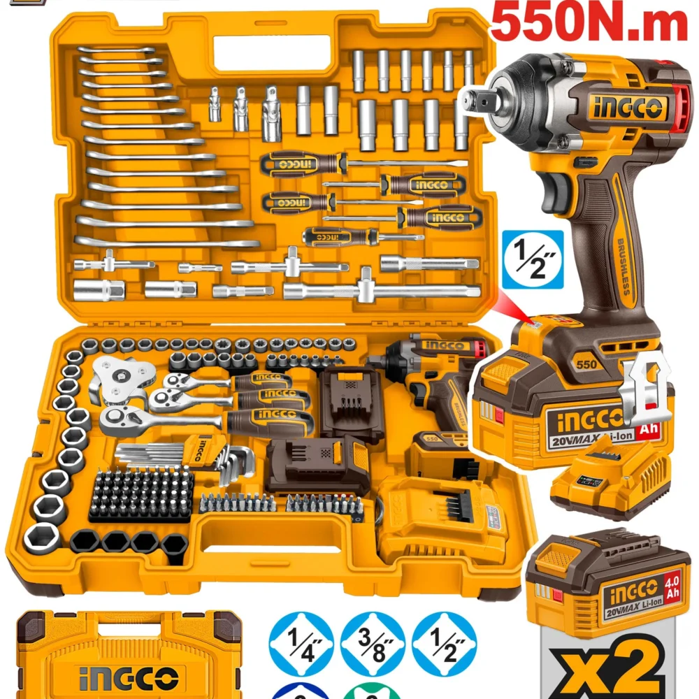 Set 172 buc + CIWLI20551 cu acumulator 20V/2*4.0Ah INGCO HKTHP41723