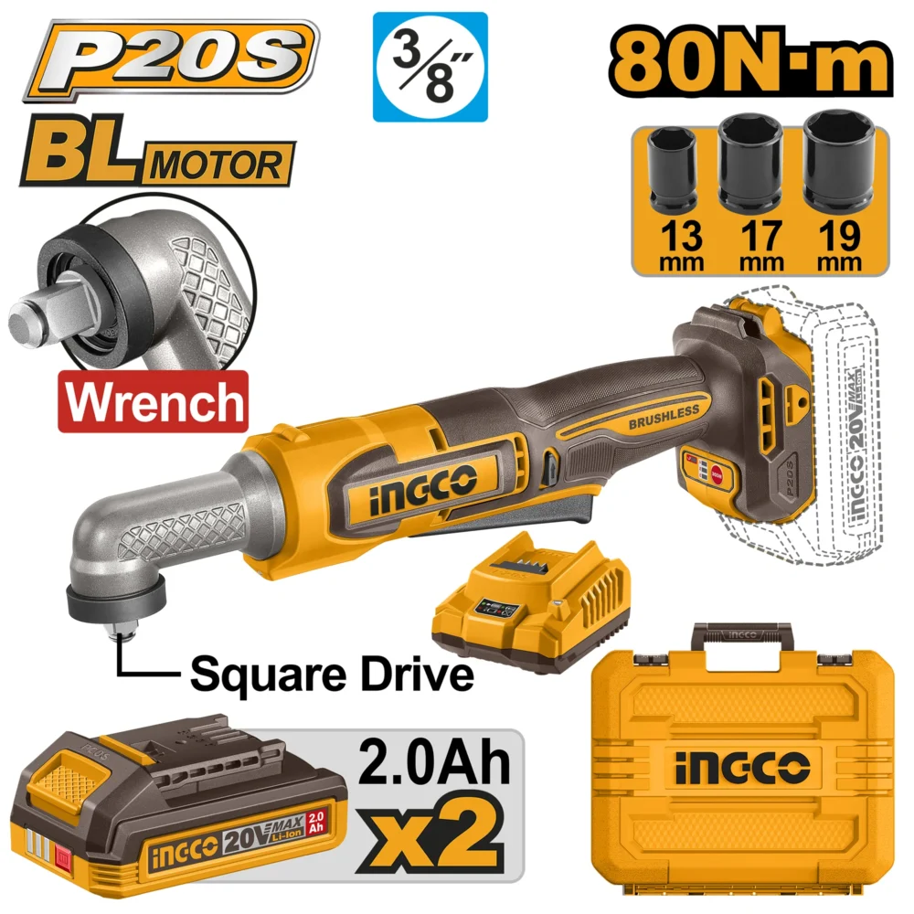 Mașină de impact unghiulară cu acumulator 20V/2*2.0Ah INGCO CAIWLI208