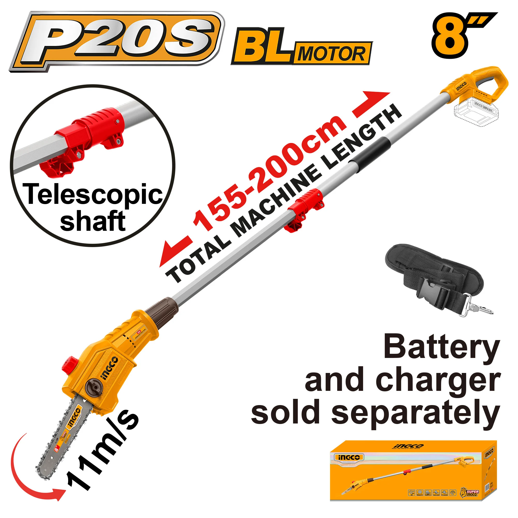 Аккумуляторная высотная пила INGCO PSLI2028 Fierăstrău telescopic compatibil cu acumulator INGCO PSLI2028
