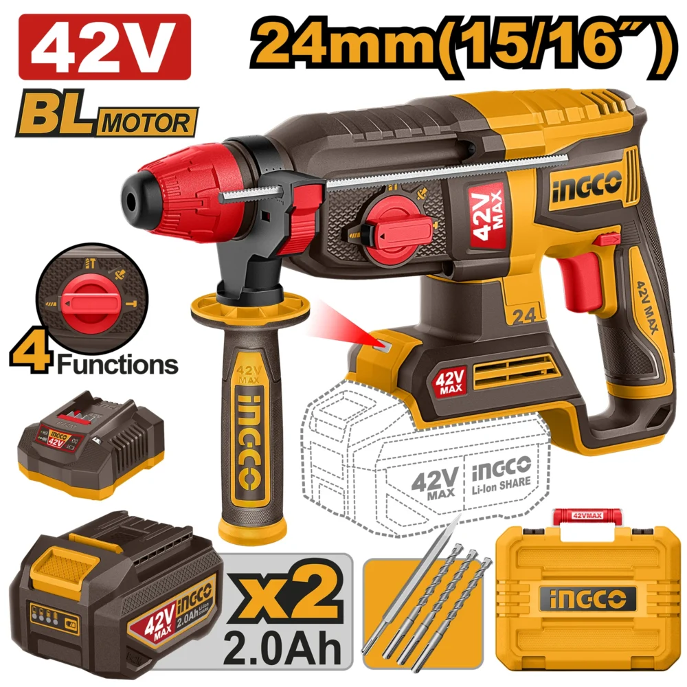 Ciocan rotopercutor cu acumulator 42V/2*2.0Ah INGCO CRHLI422482