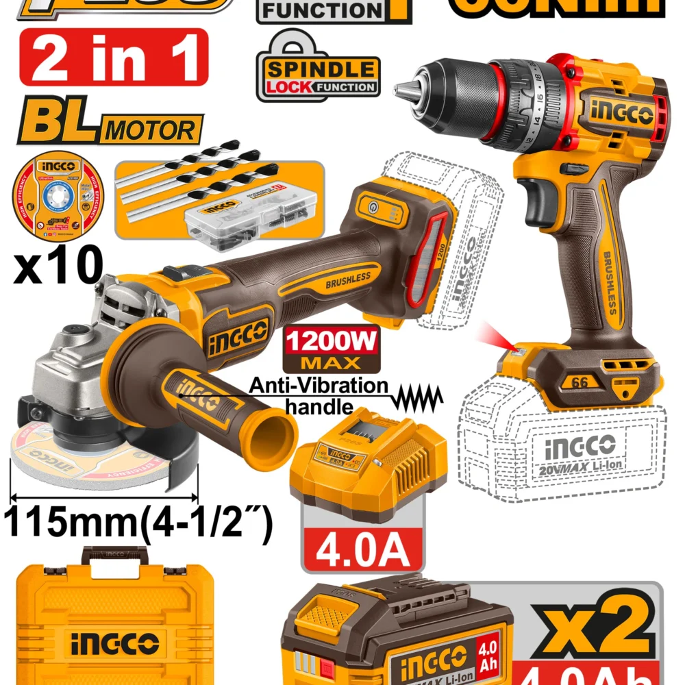 Set din 2 scule cu acumulator 20V/2*4.0Ah INGCO CKLI20256
