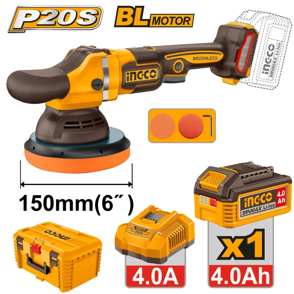 APLI20158 Mașină de lustruit 150mm cu acumulator 20V/1*4.0Ah INDUSTRIAL INGCO APLI20158 - imagine 1