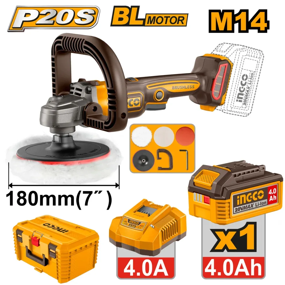 APLI20188 Masina de lustruit 180mm cu acumulator 20V/1*4.0Ah INGCO APLI20188 - imagine 1
