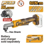 Mașină de impact unghiulară compatibilă cu acumulator INGCO CAIRLI2081