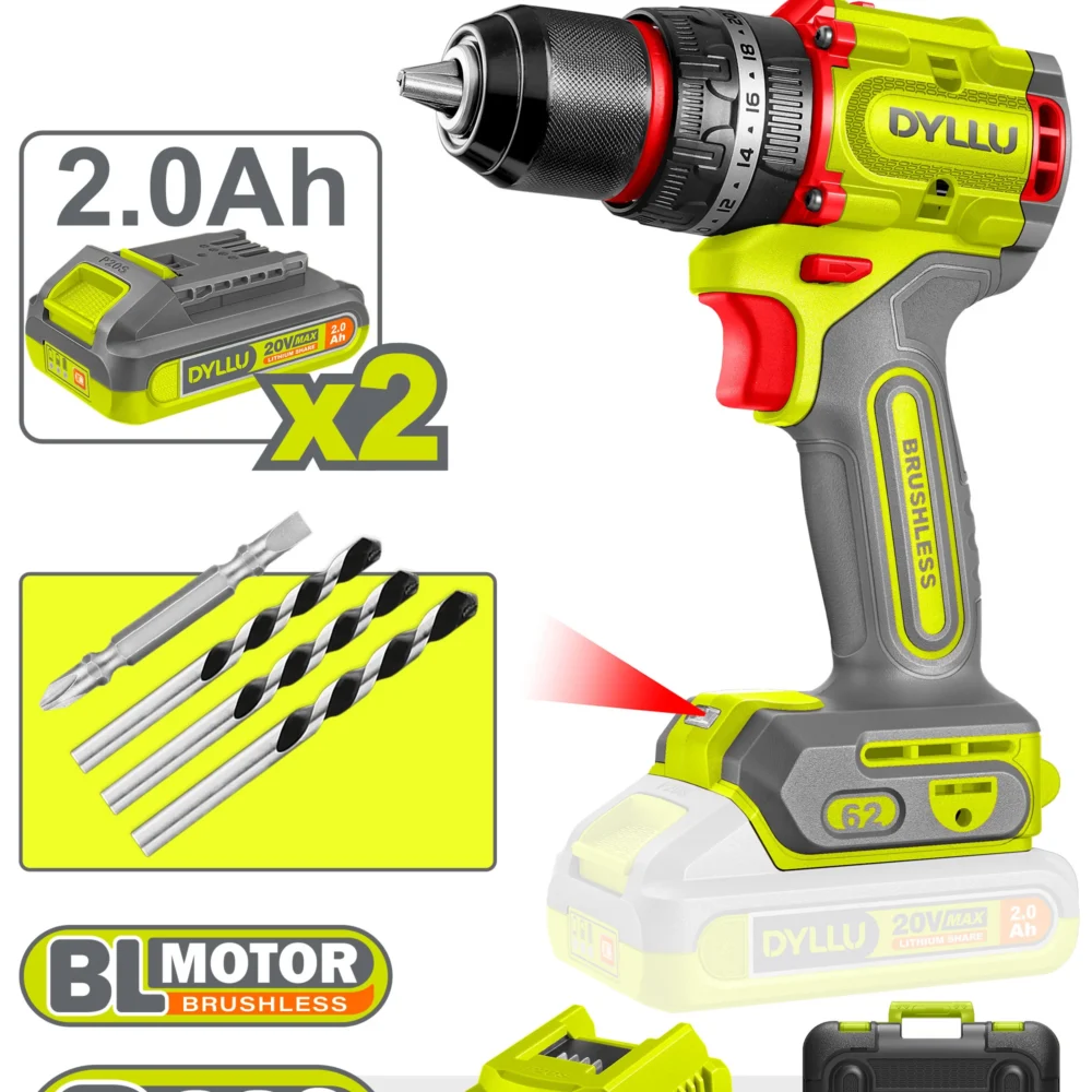 Masina de gaurit si insurubat cu acumulator 20V/2*2.0Ah 62N.m DYLLU DTCDP6281