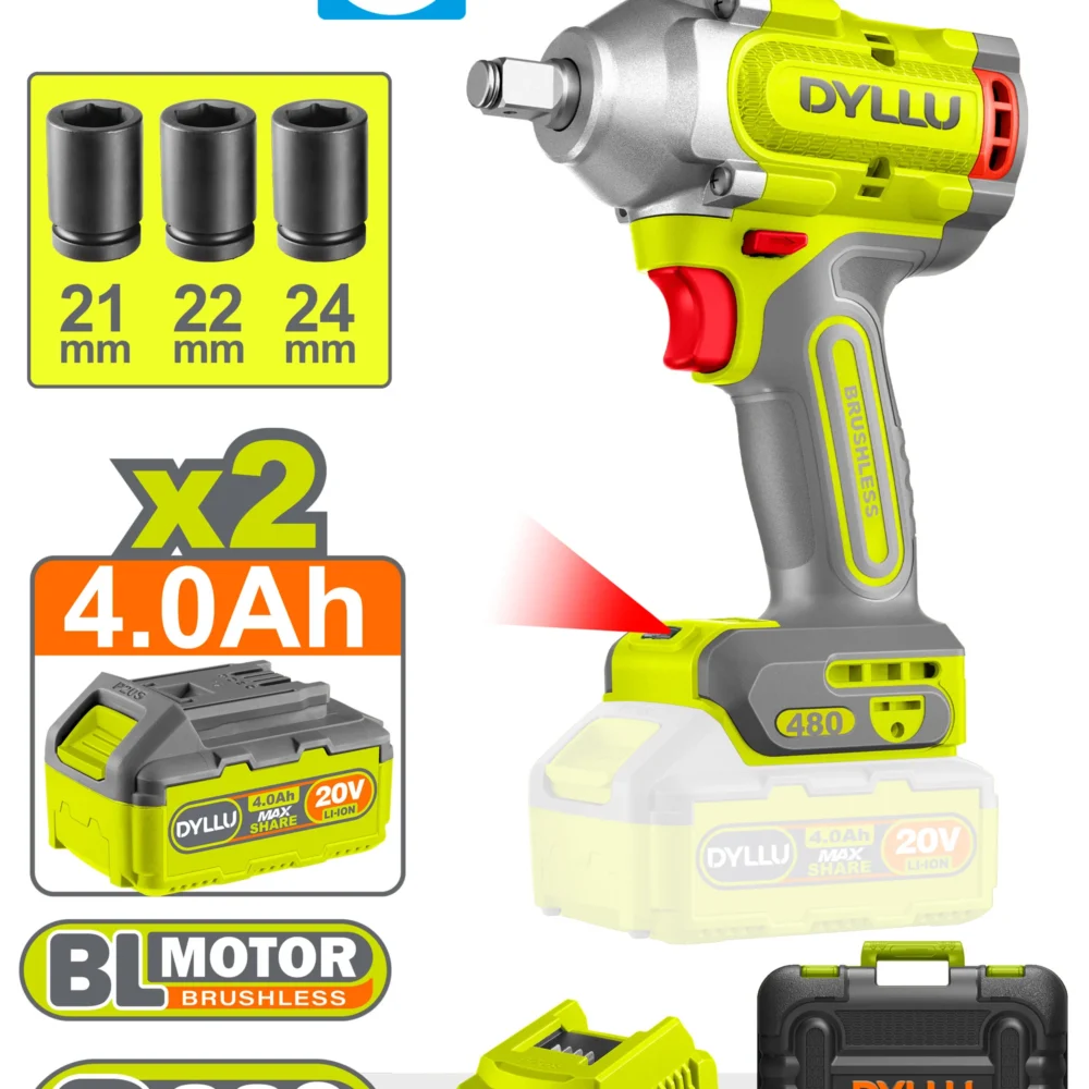 Masina de insurubat cu impact pe acumulator Li-Ion 20V/2*4.0Ah 480Nm DYLLU DTCD1B483