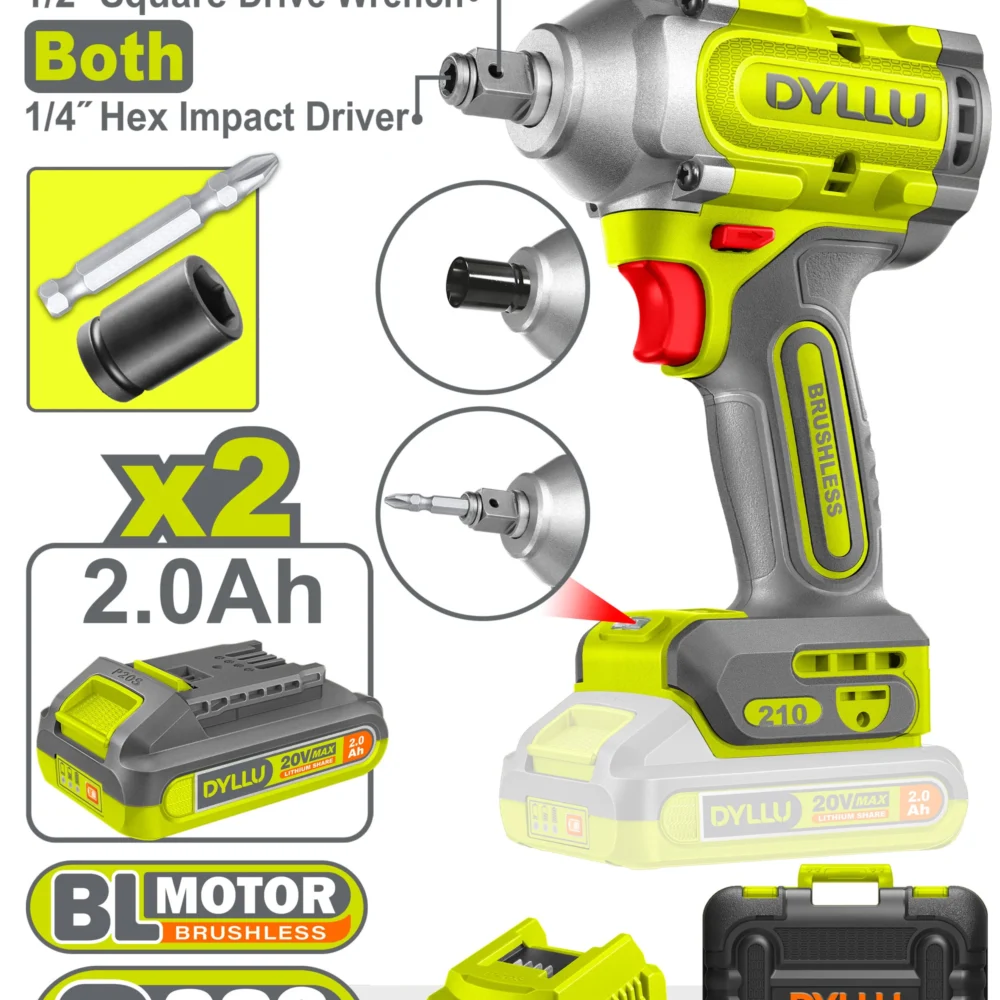 Masina de insurubat cu impact BLmotor Li-Ion 20V/2*2Ah 210N.m DYLLU DTCD3B21