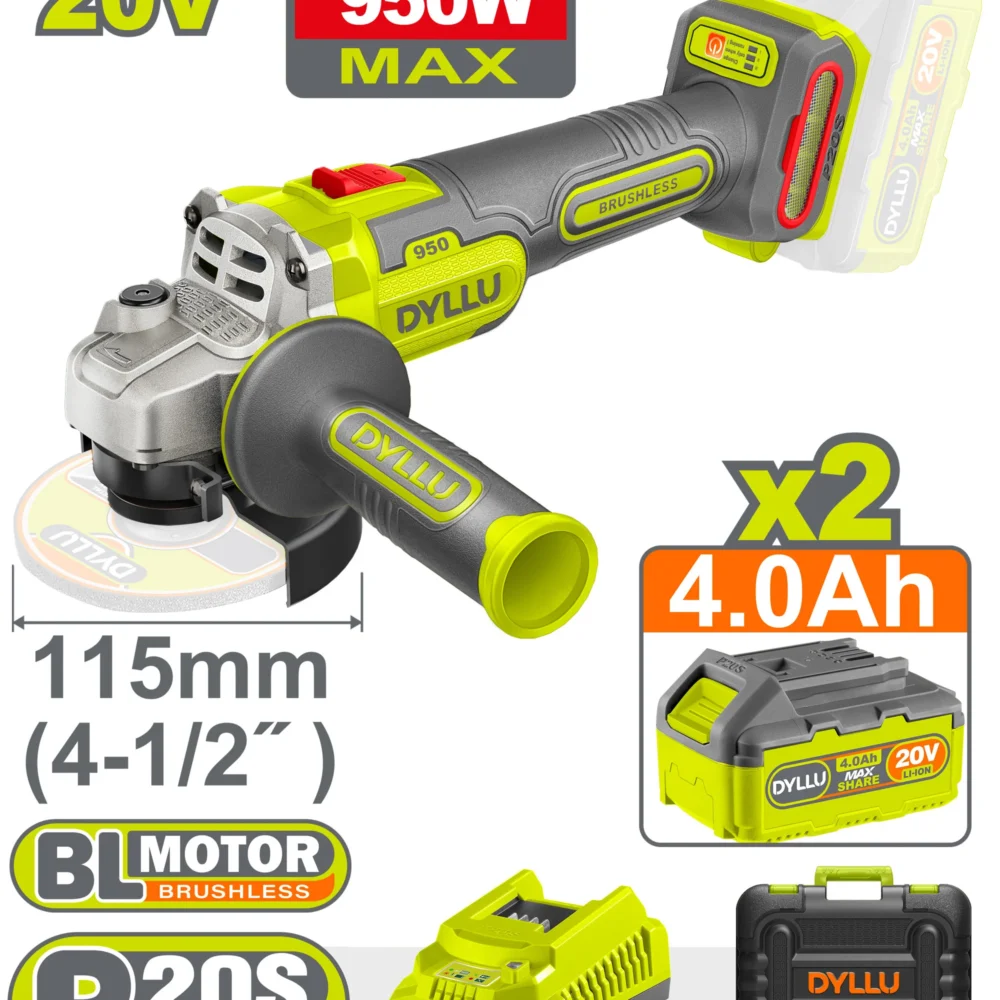 Polizor unghiular 115mm cu acumulator  2*4.0Ah  950W DYLLU DTLAP5322