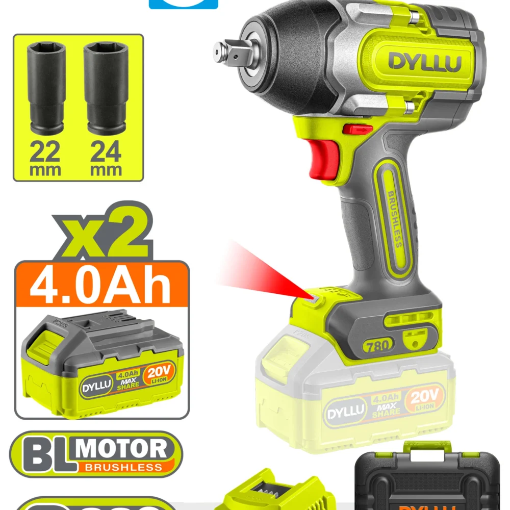 Masina de insurubat cu impact pe acumulator Li-Ion 20V/2*4.0Ah 780Nm DYLLU DTCD1B78