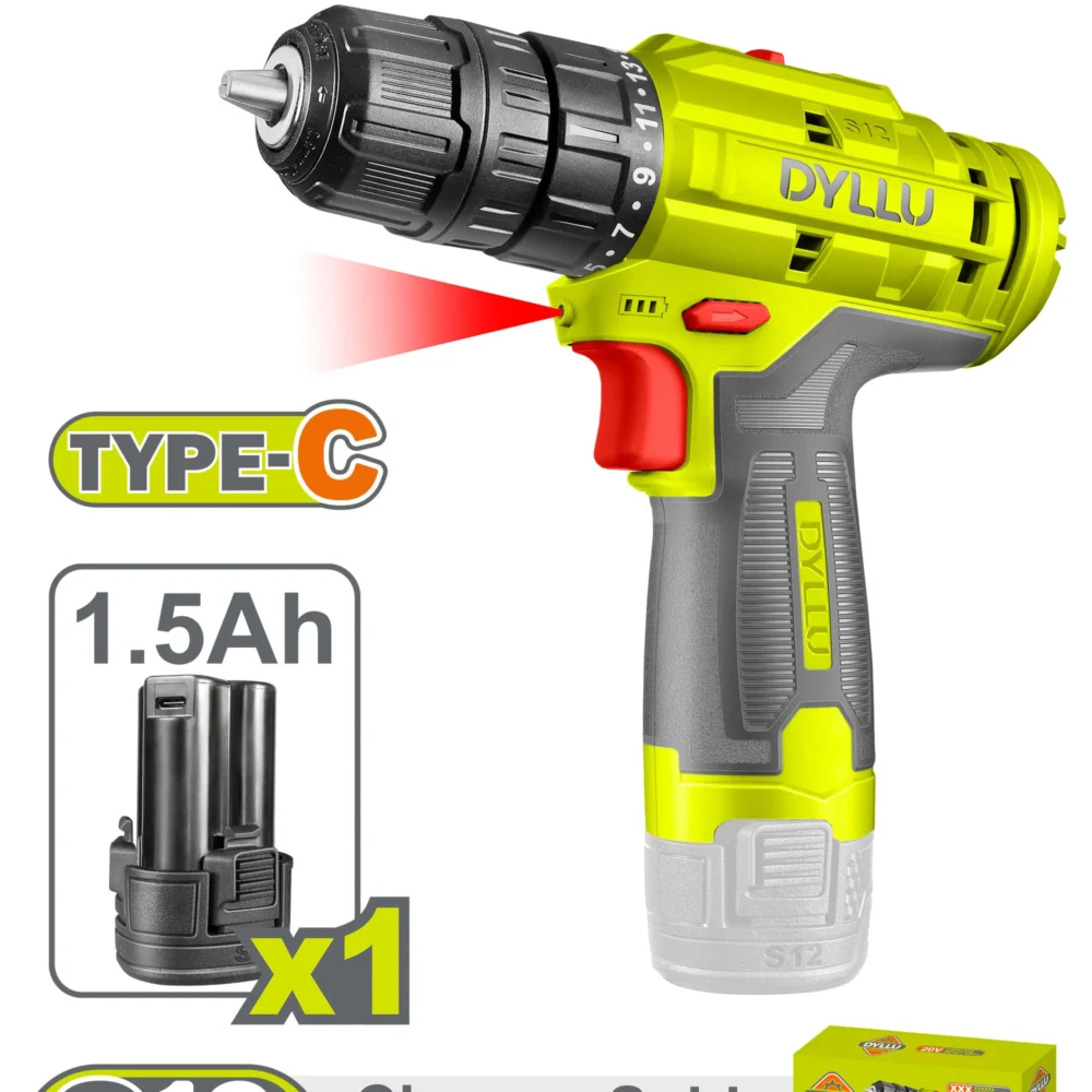 Mașină de găurit-înșurubat cu impact pe acumulator Li-Ion 12V/1*1.5Ah 20N.m DYLLU DTCDS520
