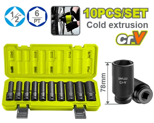 Set de capuri tubulare 10 buc 10-24mm DYLLU DTMS2D02 Set de capuri tubulare 10 buc 10-24mm DYLLU DTMS2D02