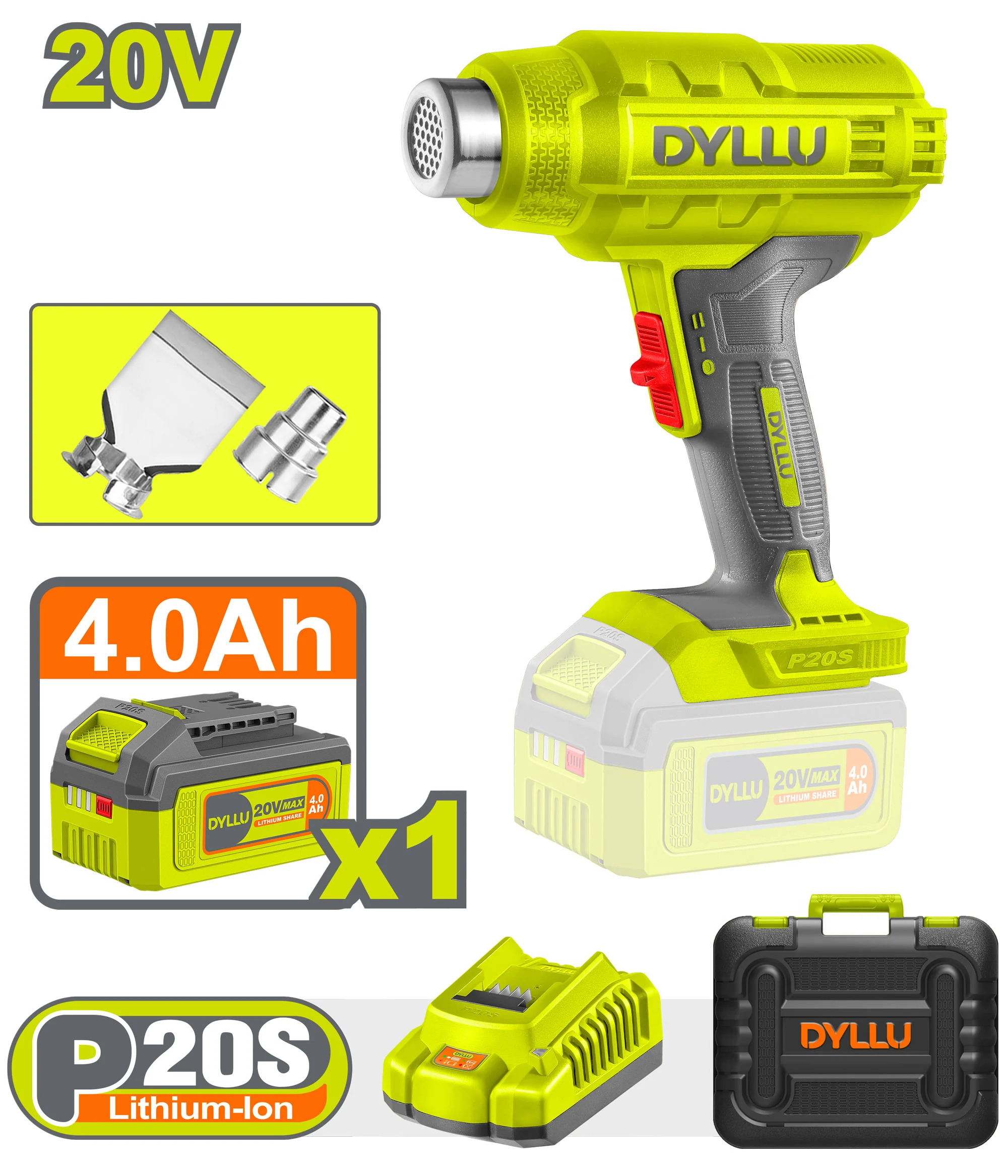Аккумуляторный строительный фен DYLLU DTKH1B012 Termosuflanta cu acumulator DYLLU DTKH1B012